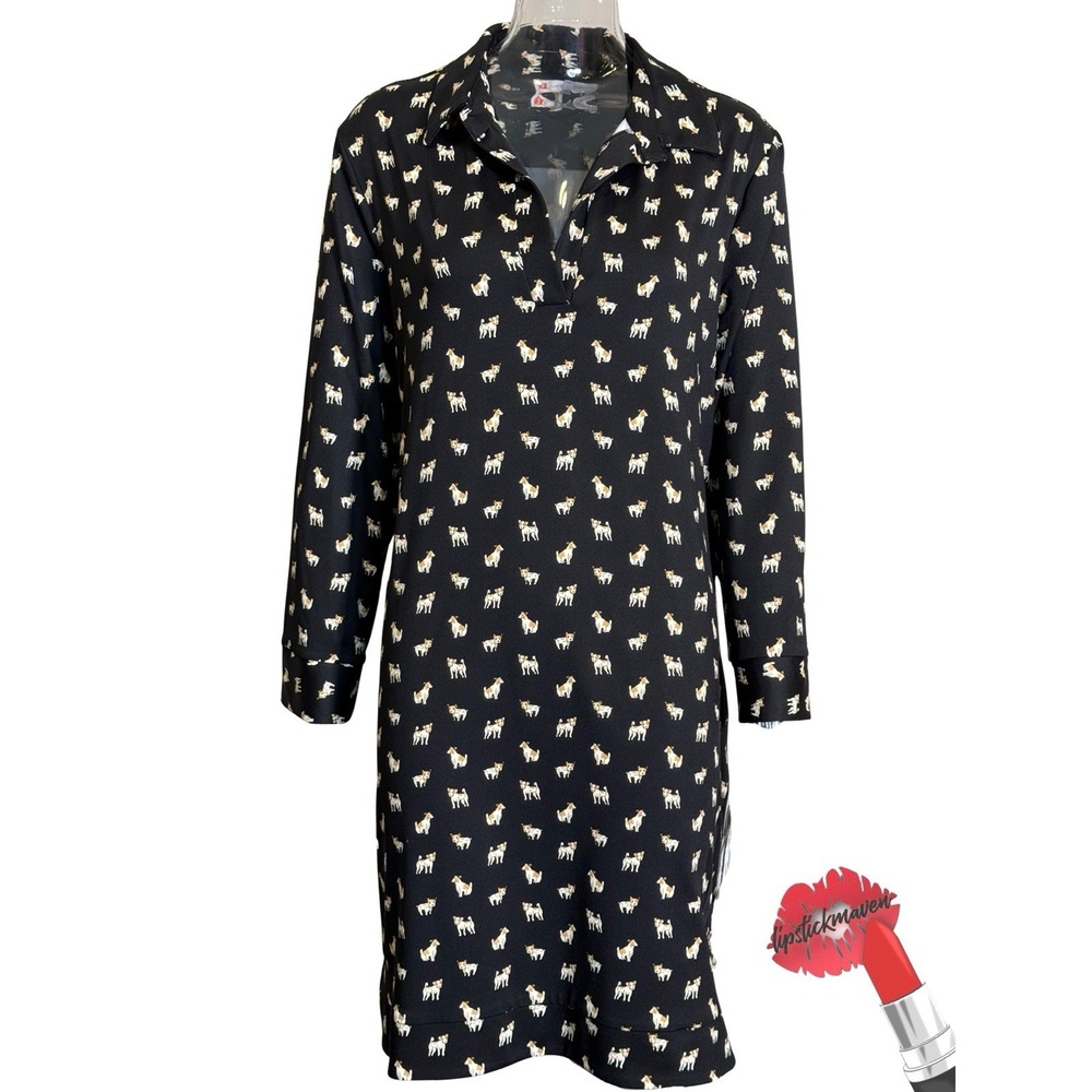 Jude Connally Finley‎ Dress Womens XXL Black Jack Russel Terrier Dog Print